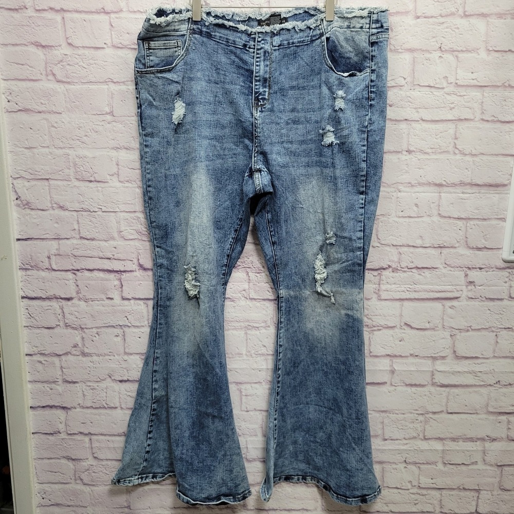 Y2K Traffic Jeans Wear Flare Distressed Denim‎ Womens 20W Bell Bottom Boho Rodeo